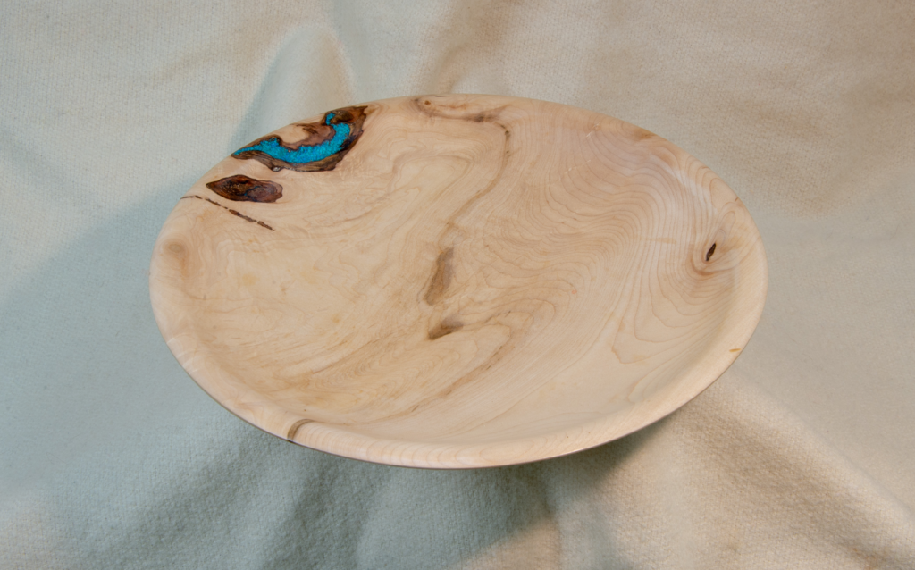 Maple Platter with Turquoise colored inlay, 11.5 x 1.25 inches by Sandy Renna
