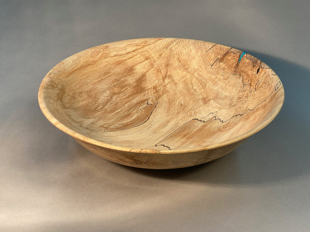 Spalted maple with turquoise colored inlay, hand-made, 14 x 3.5 inches, $175